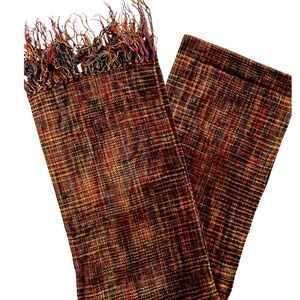 Vintage Loominus Handwovens Rayon Chenille Scarf Fringe Plaid Rustic
